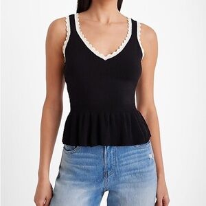 Express Tipped Scalloped Peplum Sweater Tank | Size M